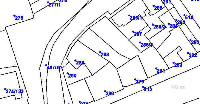 Parcela st. 288 v KÚ Třeboradice, Katastrální mapa