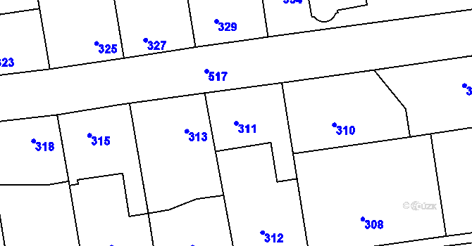 Parcela st. 311 v KÚ Třeboradice, Katastrální mapa