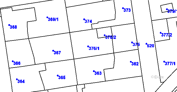 Parcela st. 376 v KÚ Třeboradice, Katastrální mapa