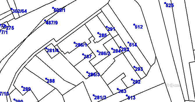 Parcela st. 286/2 v KÚ Třeboradice, Katastrální mapa