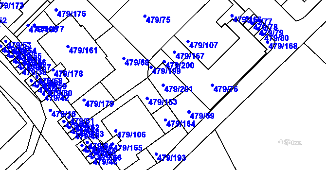 Parcela st. 479/201 v KÚ Třeboradice, Katastrální mapa