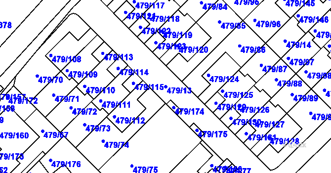 Parcela st. 479/13 v KÚ Třeboradice, Katastrální mapa
