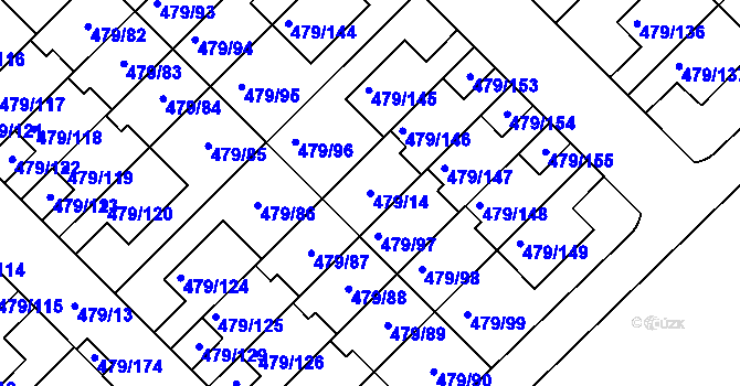 Parcela st. 479/14 v KÚ Třeboradice, Katastrální mapa