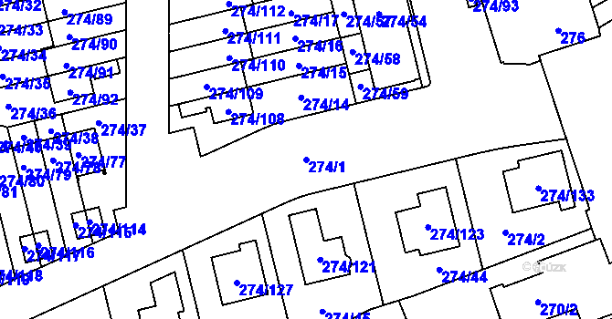 Parcela st. 274/1 v KÚ Třeboradice, Katastrální mapa