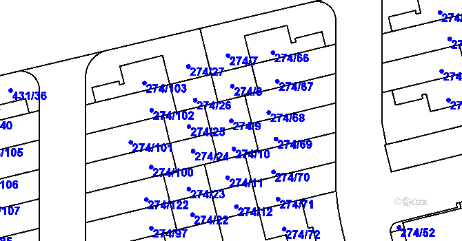 Parcela st. 274/9 v KÚ Třeboradice, Katastrální mapa
