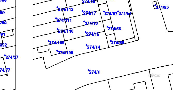 Parcela st. 274/14 v KÚ Třeboradice, Katastrální mapa
