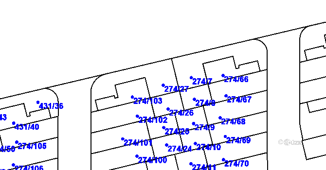 Parcela st. 274/27 v KÚ Třeboradice, Katastrální mapa
