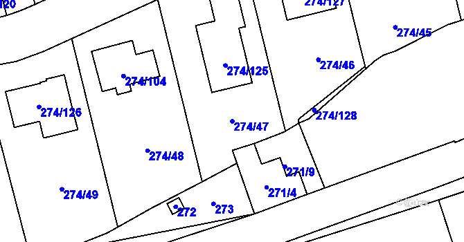 Parcela st. 274/47 v KÚ Třeboradice, Katastrální mapa