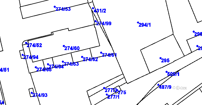Parcela st. 274/61 v KÚ Třeboradice, Katastrální mapa