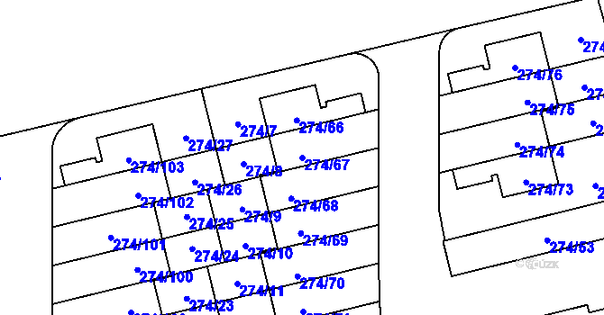Parcela st. 274/67 v KÚ Třeboradice, Katastrální mapa