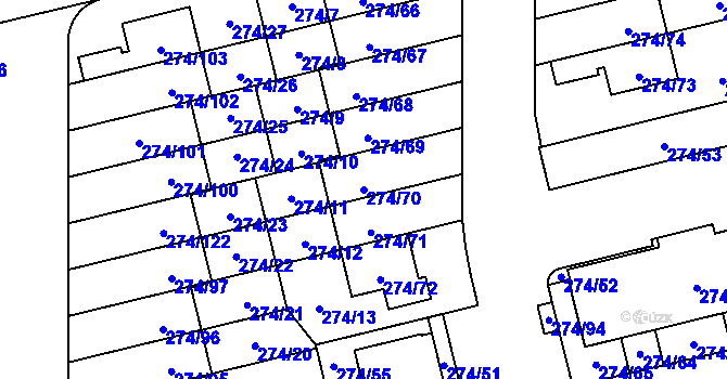 Parcela st. 274/70 v KÚ Třeboradice, Katastrální mapa