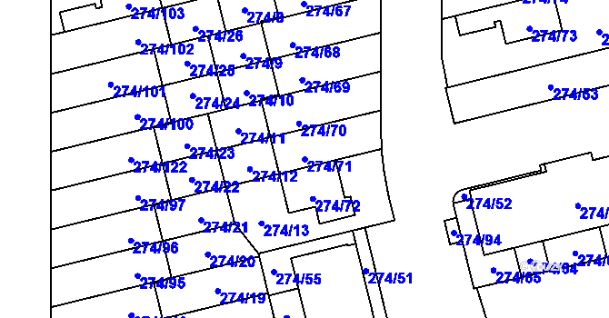 Parcela st. 274/71 v KÚ Třeboradice, Katastrální mapa