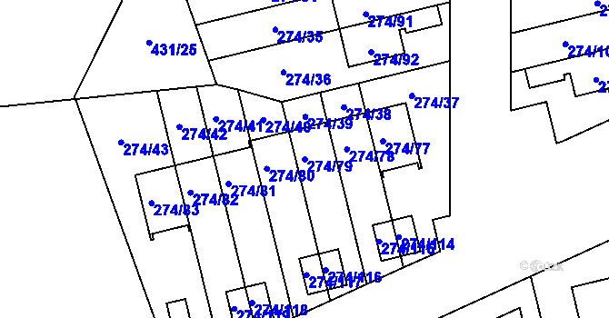 Parcela st. 274/79 v KÚ Třeboradice, Katastrální mapa