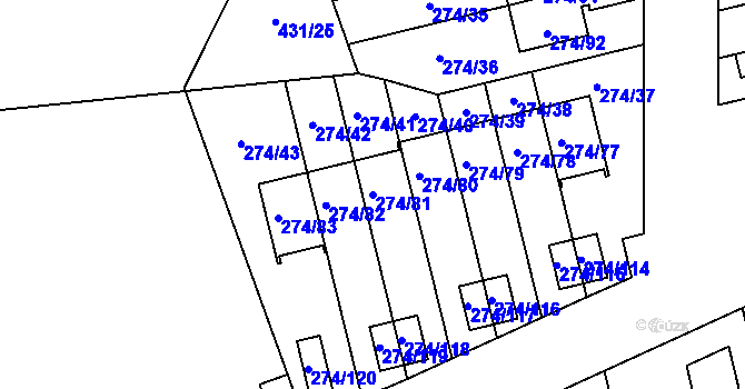 Parcela st. 274/81 v KÚ Třeboradice, Katastrální mapa
