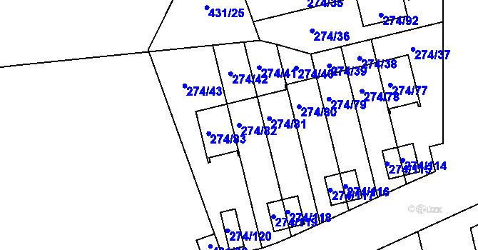Parcela st. 274/82 v KÚ Třeboradice, Katastrální mapa