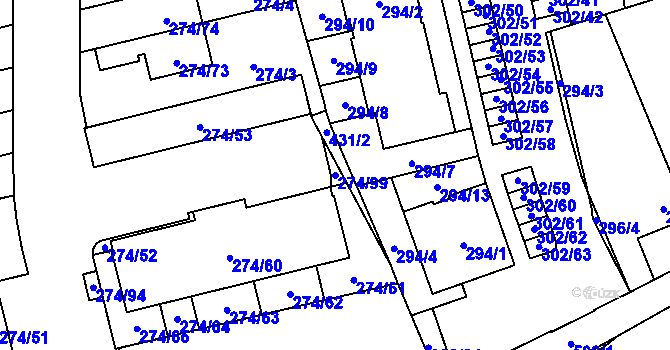Parcela st. 274/99 v KÚ Třeboradice, Katastrální mapa