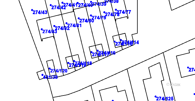 Parcela st. 274/116 v KÚ Třeboradice, Katastrální mapa