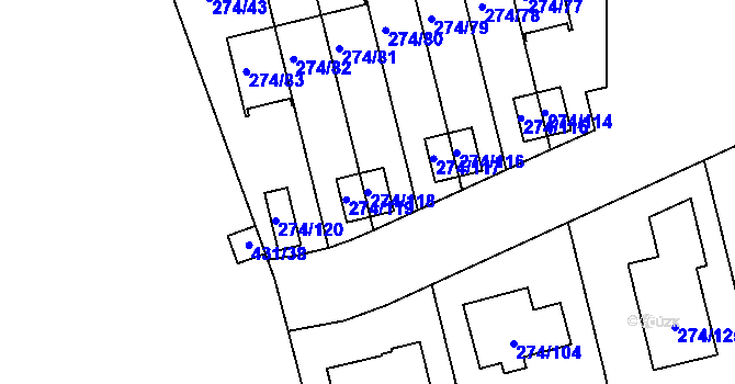 Parcela st. 274/118 v KÚ Třeboradice, Katastrální mapa