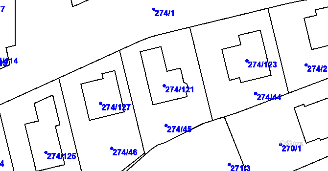Parcela st. 274/121 v KÚ Třeboradice, Katastrální mapa
