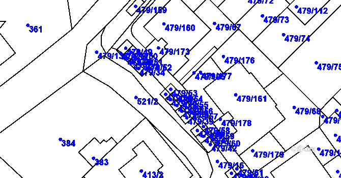 Parcela st. 479/53 v KÚ Třeboradice, Katastrální mapa