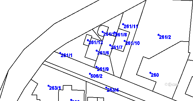 Parcela st. 261/6 v KÚ Třeboradice, Katastrální mapa