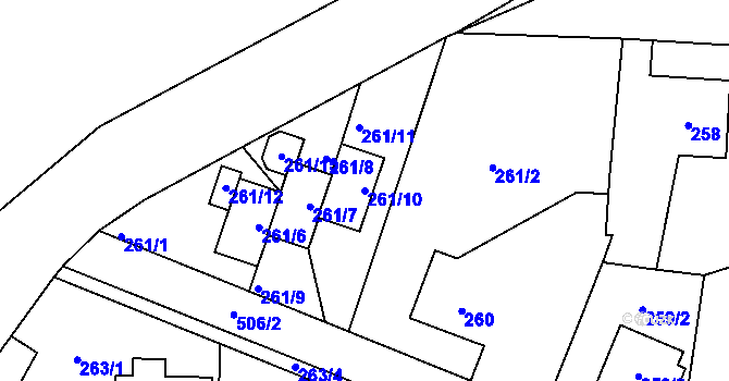 Parcela st. 261/10 v KÚ Třeboradice, Katastrální mapa