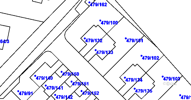 Parcela st. 479/133 v KÚ Třeboradice, Katastrální mapa