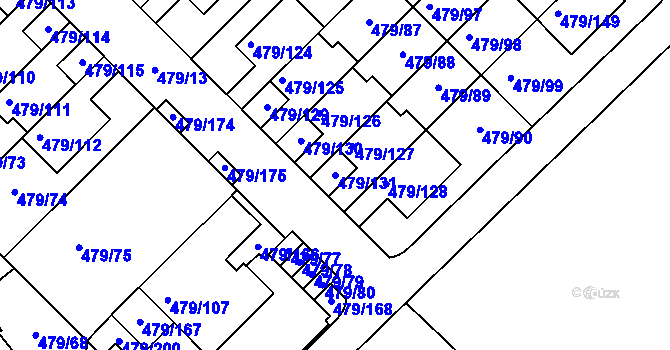 Parcela st. 479/131 v KÚ Třeboradice, Katastrální mapa