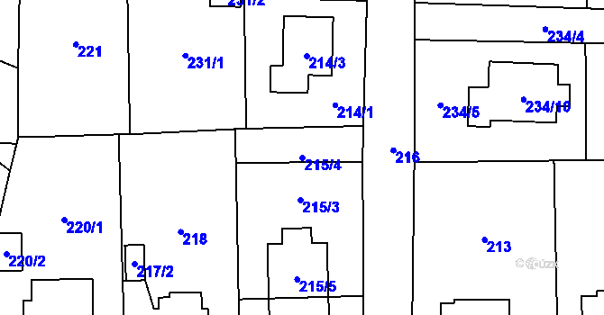 Parcela st. 215/4 v KÚ Třeboradice, Katastrální mapa