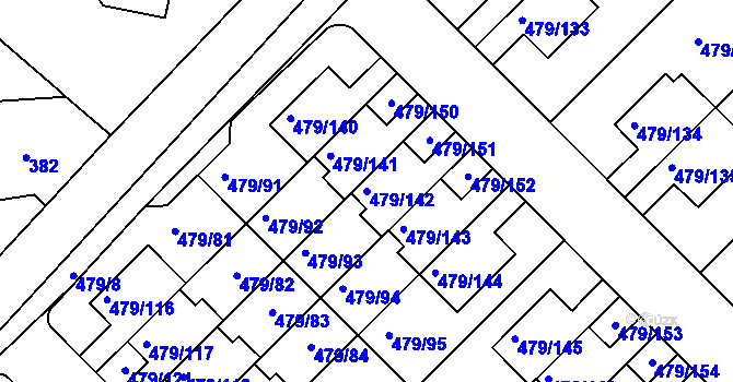 Parcela st. 479/142 v KÚ Třeboradice, Katastrální mapa