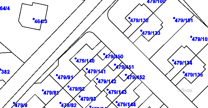 Parcela st. 479/150 v KÚ Třeboradice, Katastrální mapa