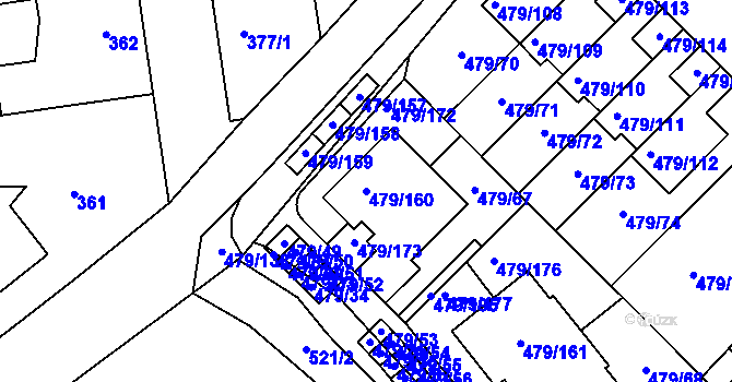 Parcela st. 479/160 v KÚ Třeboradice, Katastrální mapa