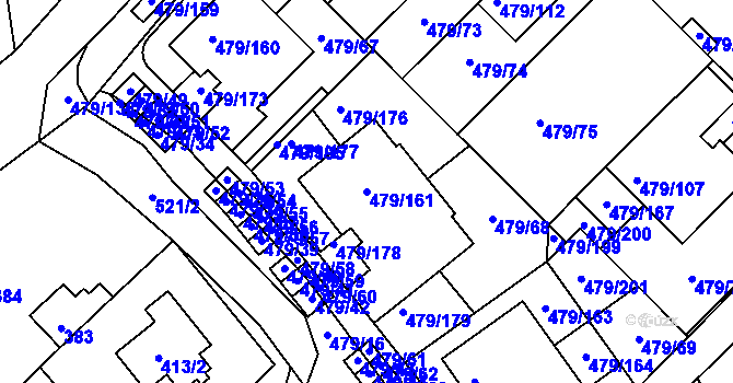 Parcela st. 479/161 v KÚ Třeboradice, Katastrální mapa