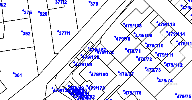 Parcela st. 479/172 v KÚ Třeboradice, Katastrální mapa