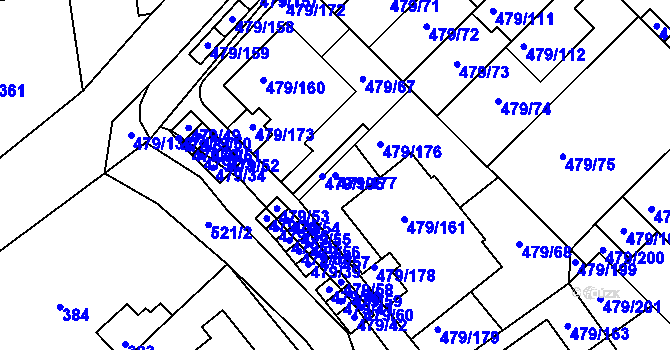 Parcela st. 479/177 v KÚ Třeboradice, Katastrální mapa