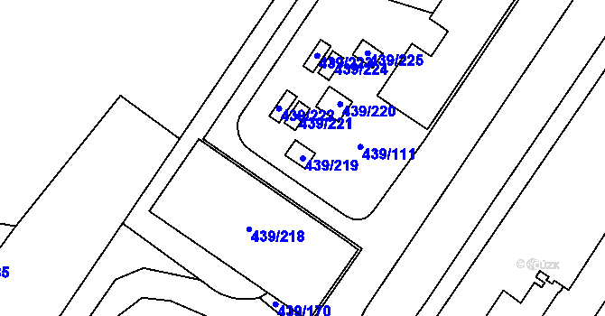 Parcela st. 439/219 v KÚ Třeboradice, Katastrální mapa