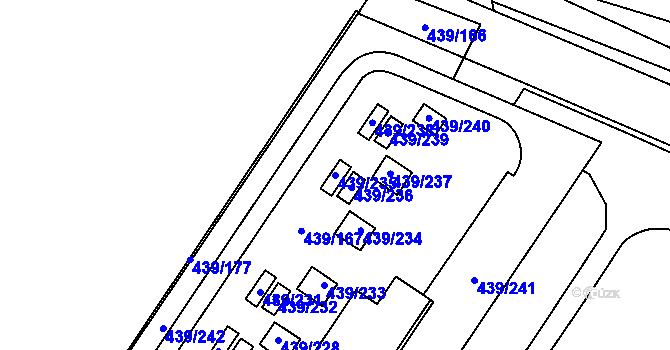 Parcela st. 439/235 v KÚ Třeboradice, Katastrální mapa