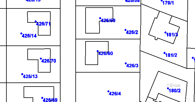 Parcela st. 426/60 v KÚ Třeboradice, Katastrální mapa