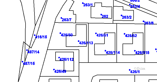 Parcela st. 426/113 v KÚ Třeboradice, Katastrální mapa