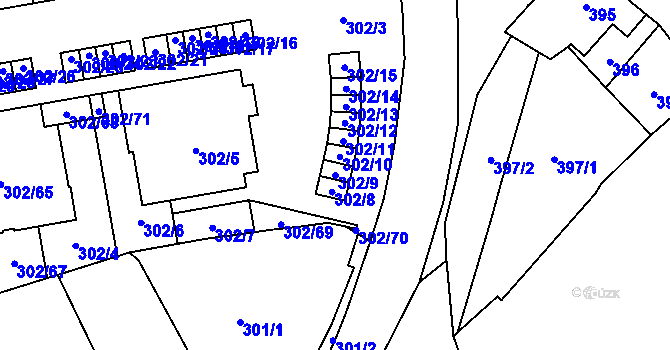 Parcela st. 302/9 v KÚ Třeboradice, Katastrální mapa