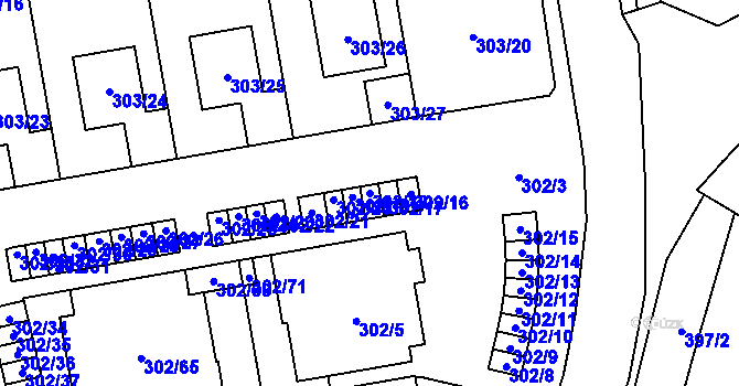 Parcela st. 302/18 v KÚ Třeboradice, Katastrální mapa