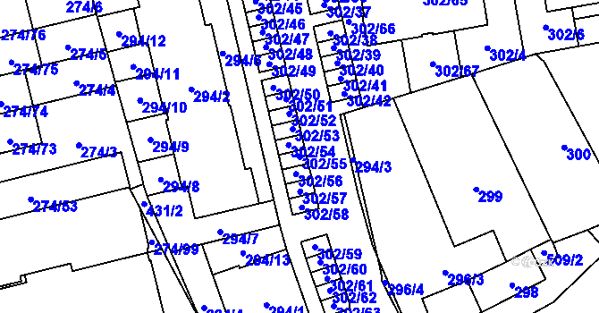 Parcela st. 302/55 v KÚ Třeboradice, Katastrální mapa