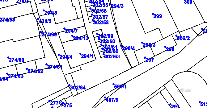 Parcela st. 302/63 v KÚ Třeboradice, Katastrální mapa