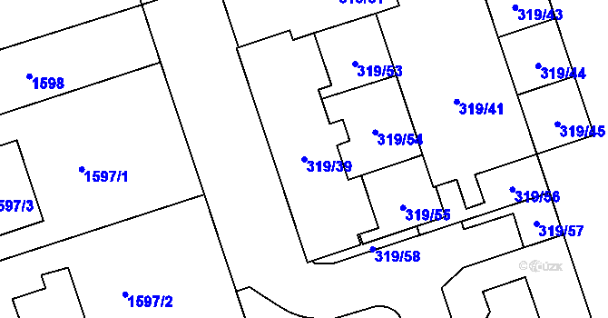 Parcela st. 319/39 v KÚ Miškovice, Katastrální mapa