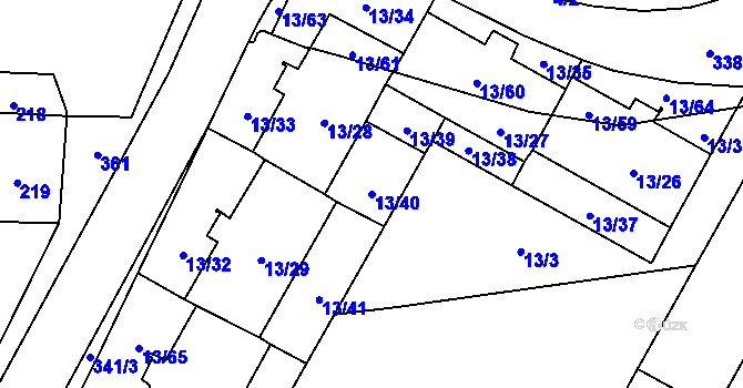 Parcela st. 13/40 v KÚ Miškovice, Katastrální mapa