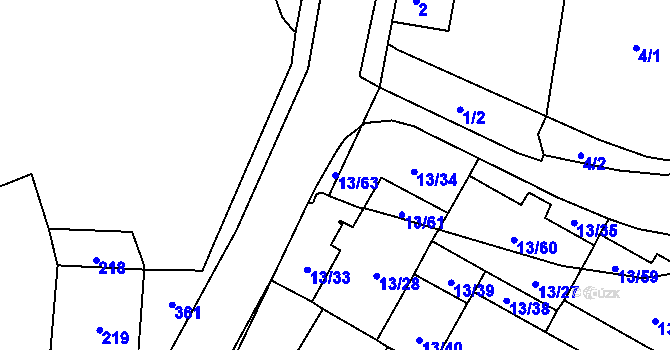 Parcela st. 13/63 v KÚ Miškovice, Katastrální mapa