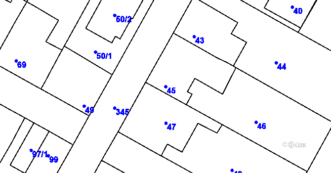 Parcela st. 45 v KÚ Miškovice, Katastrální mapa