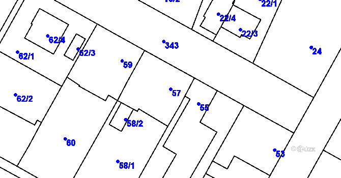 Parcela st. 57 v KÚ Miškovice, Katastrální mapa
