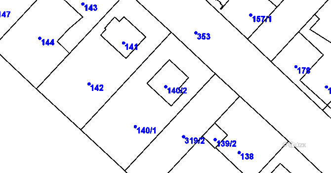 Parcela st. 140/2 v KÚ Miškovice, Katastrální mapa