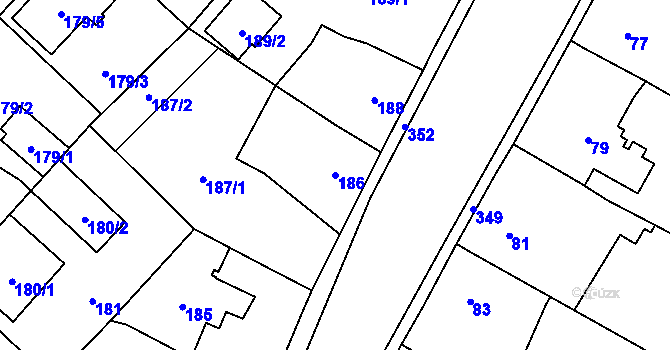 Parcela st. 186 v KÚ Miškovice, Katastrální mapa